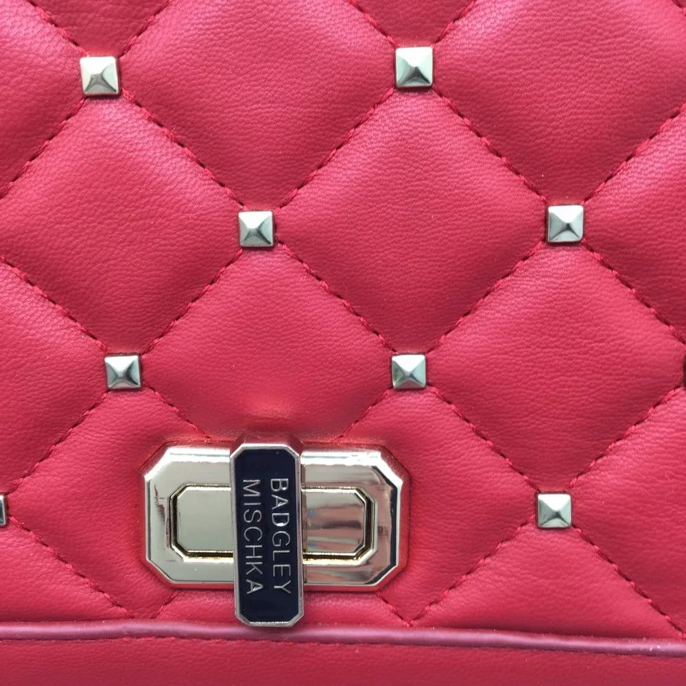 Badgley Mischka Red Quilted Flap Faux Leather Purse